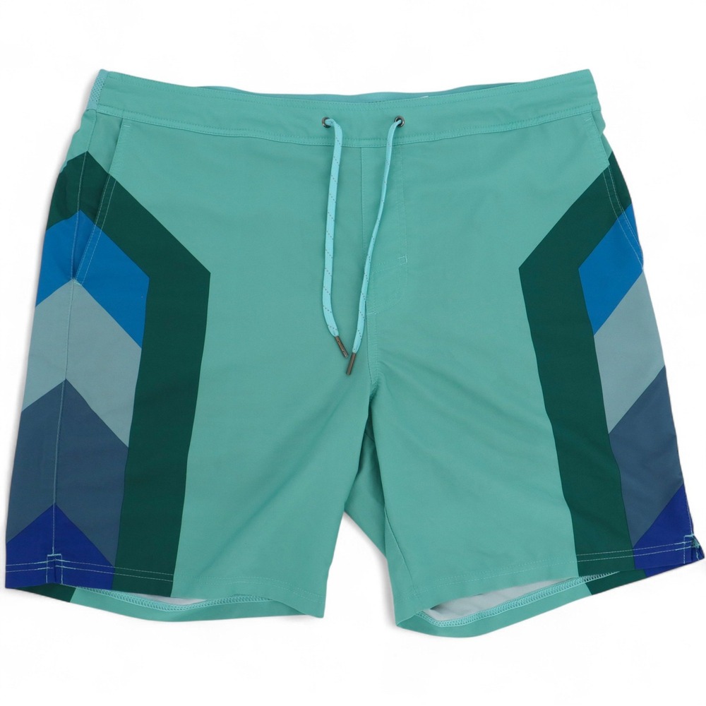 Fair Harbor Mens Size XXL Swim Shorts Turquoise Blue Geometric Beachy Trunks